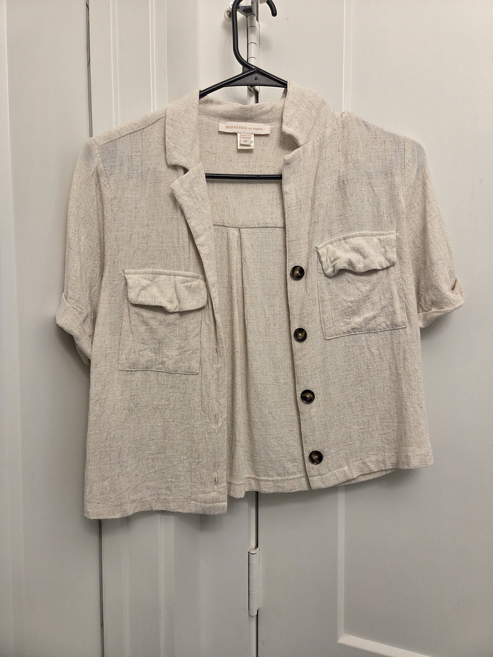 Monteau Beige/Tan Lightweight Button Down Linen Shirt